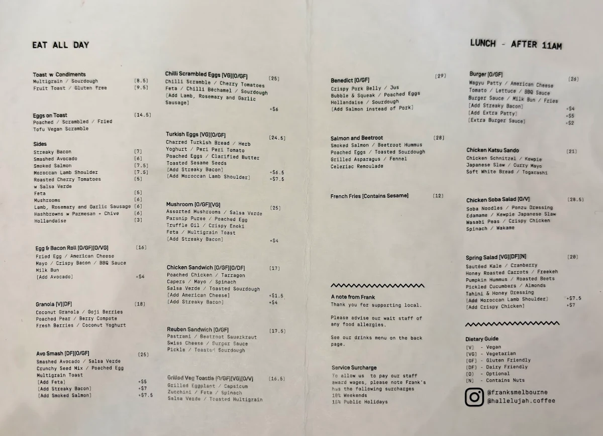 Menu, Frank's