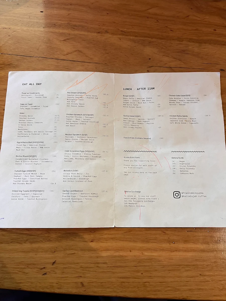 Menu, Frank's