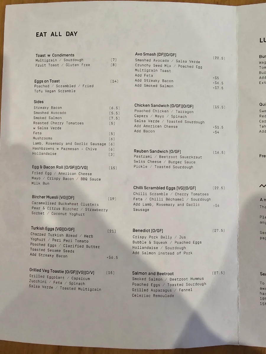 Menu, Frank's