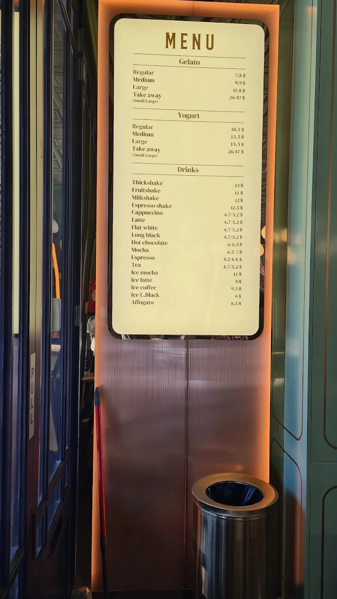 Menu, Anita Gelato Manly