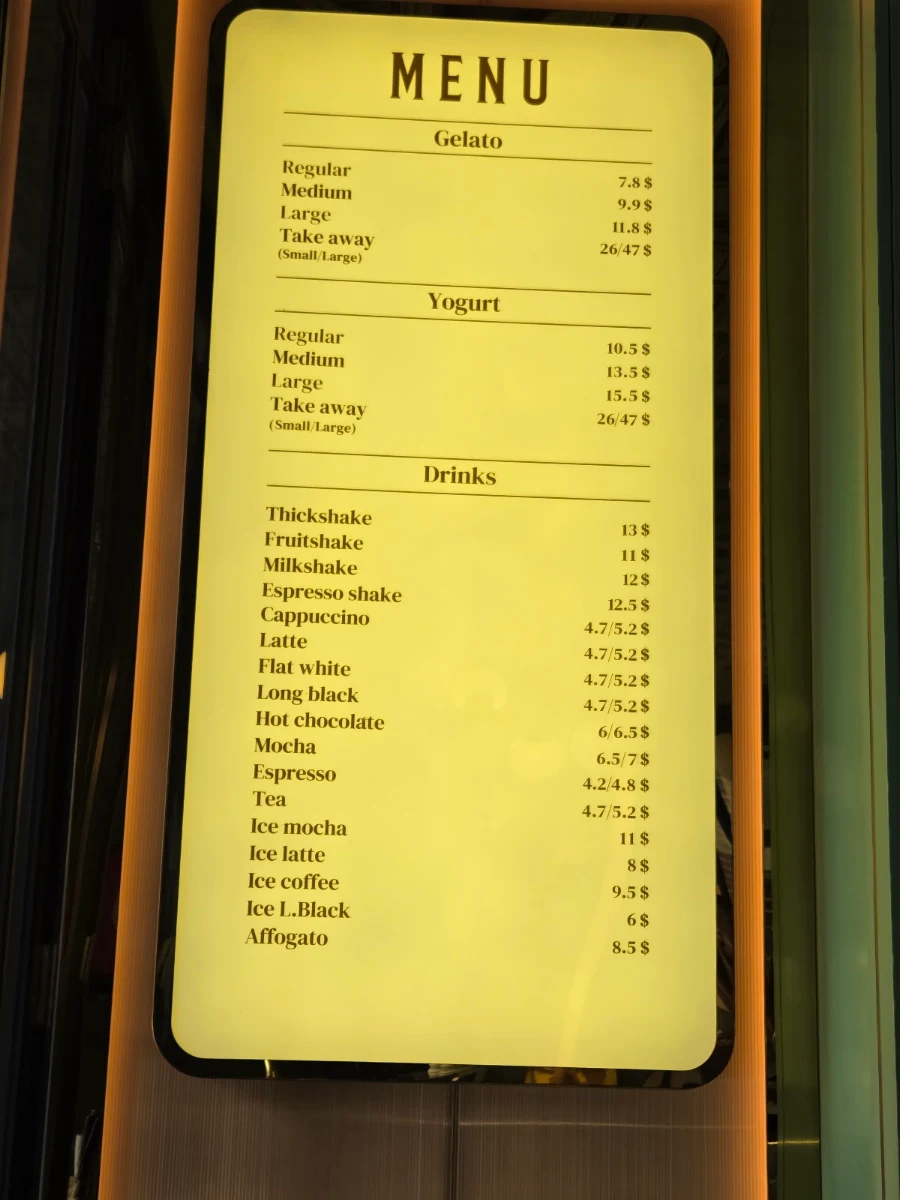 Menu, Anita Gelato Manly