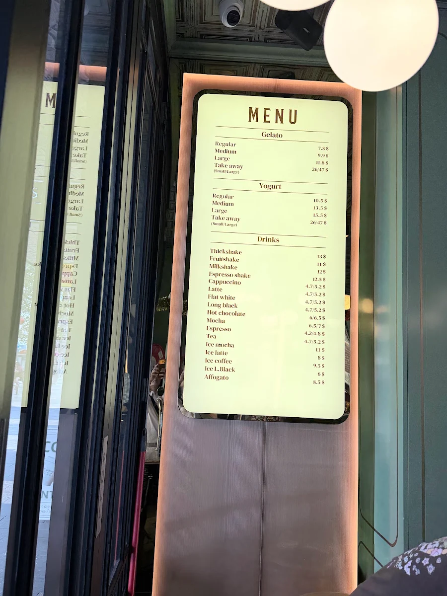 Menu, Anita Gelato Manly