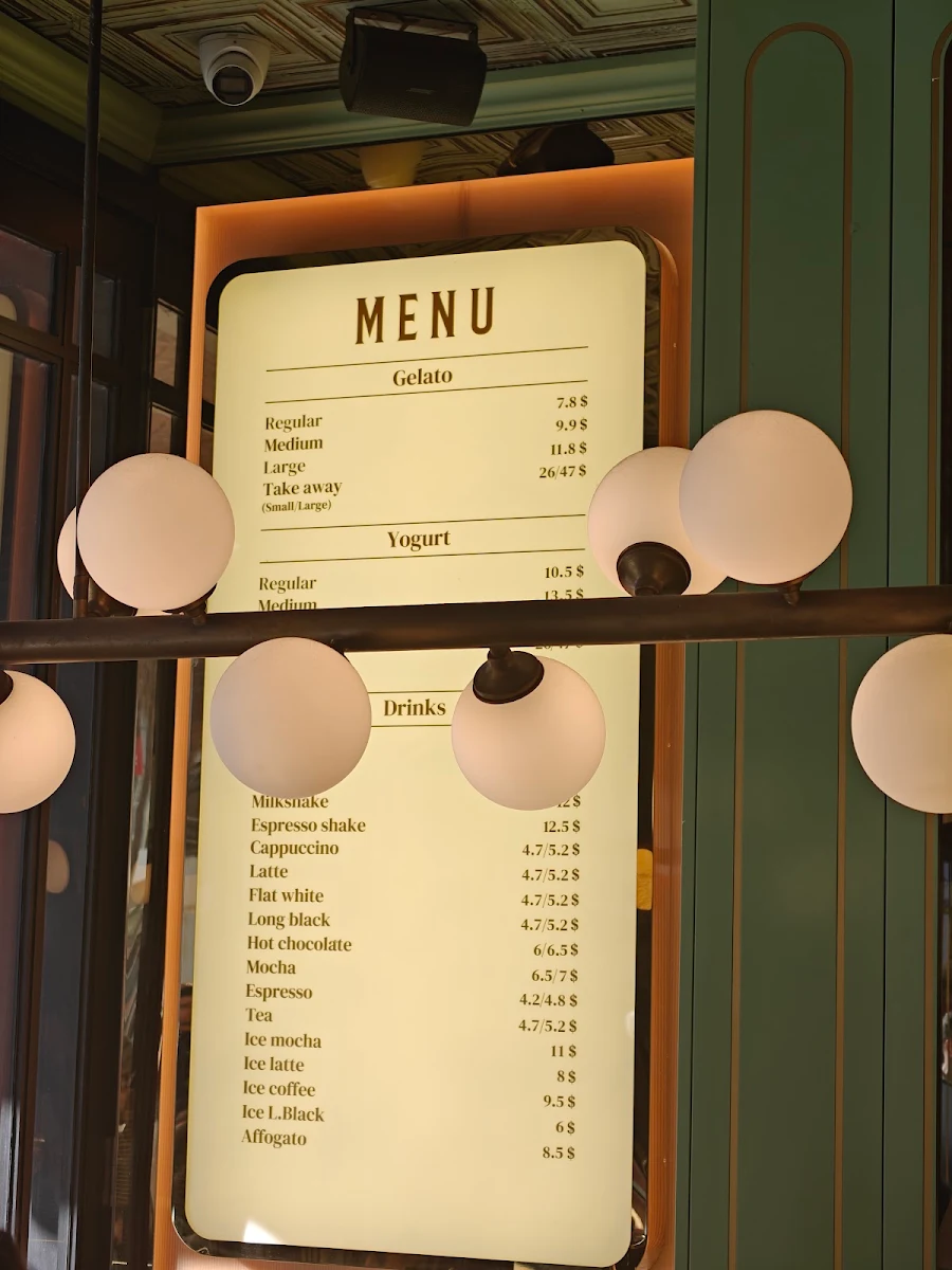 Menu, Anita Gelato Manly