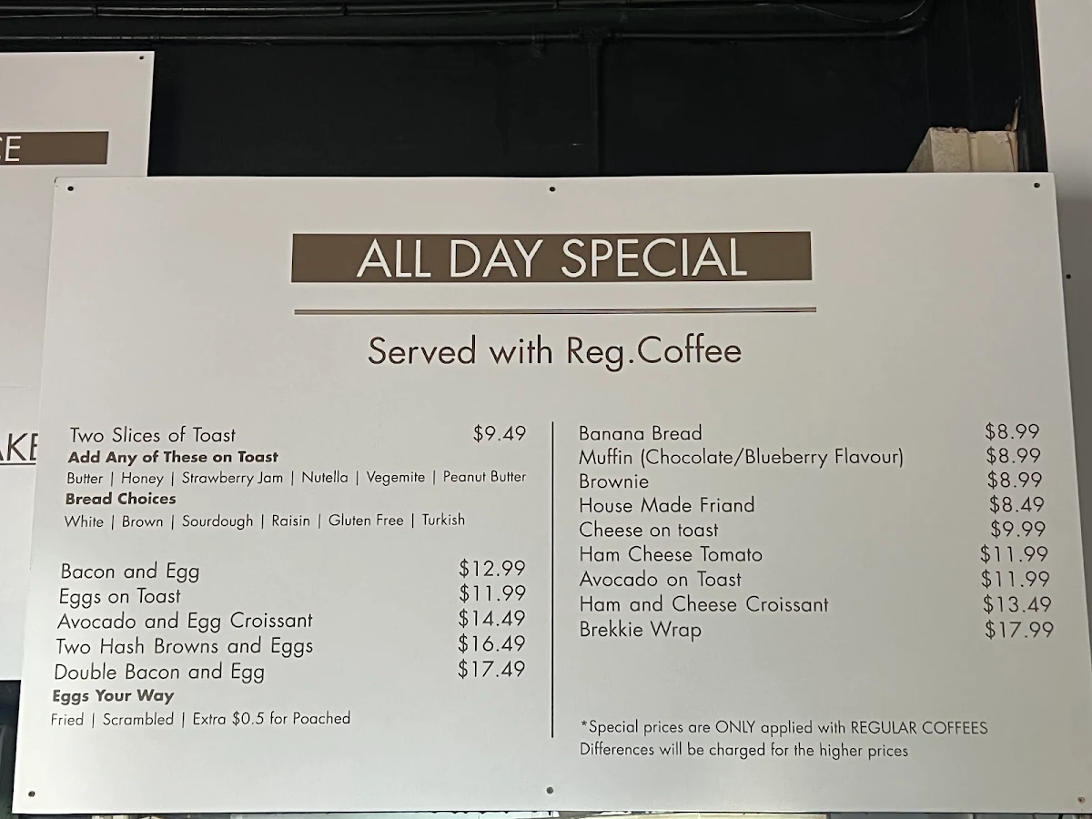 Menu, Bobby's Cafe Darlington