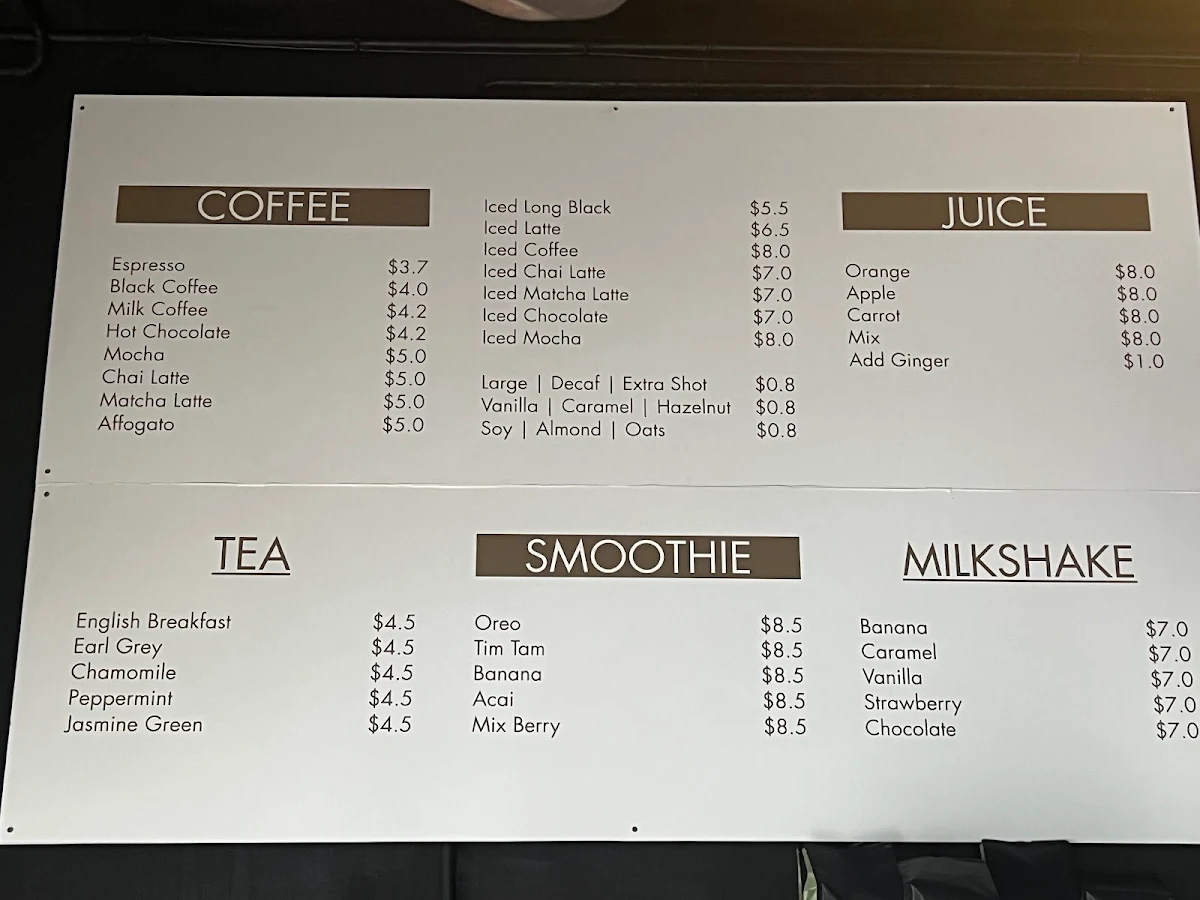 Menu, Bobby's Cafe Darlington