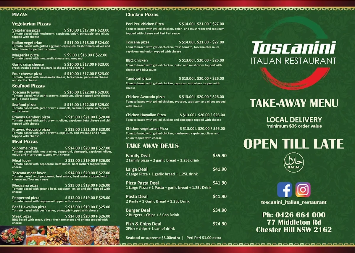 Menu, Toscanini Italian Restaurant