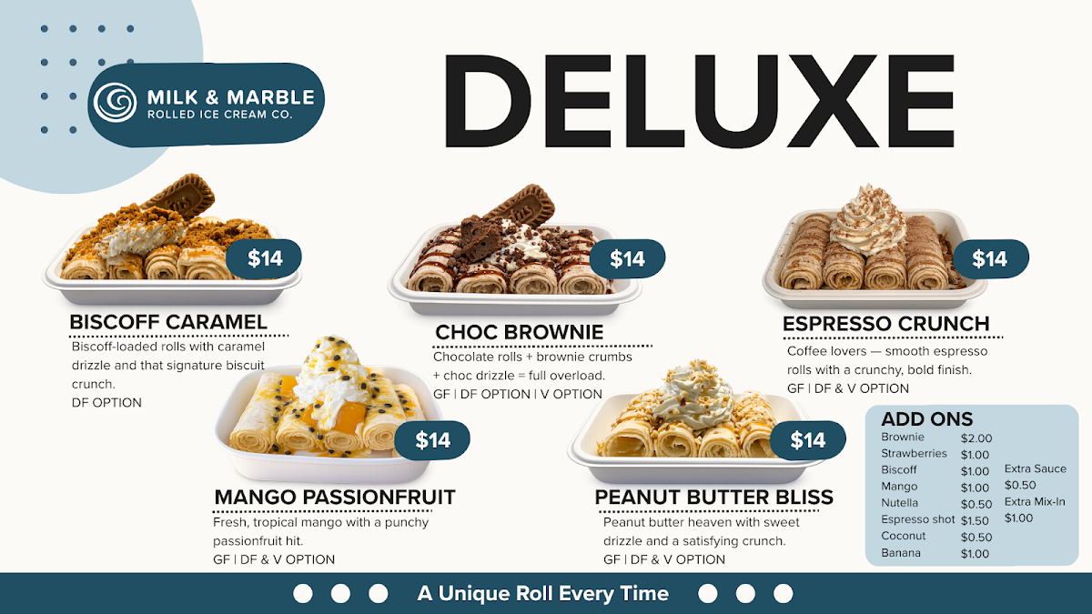 Menu, Milk & Marble Rolled Ice Cream Co.