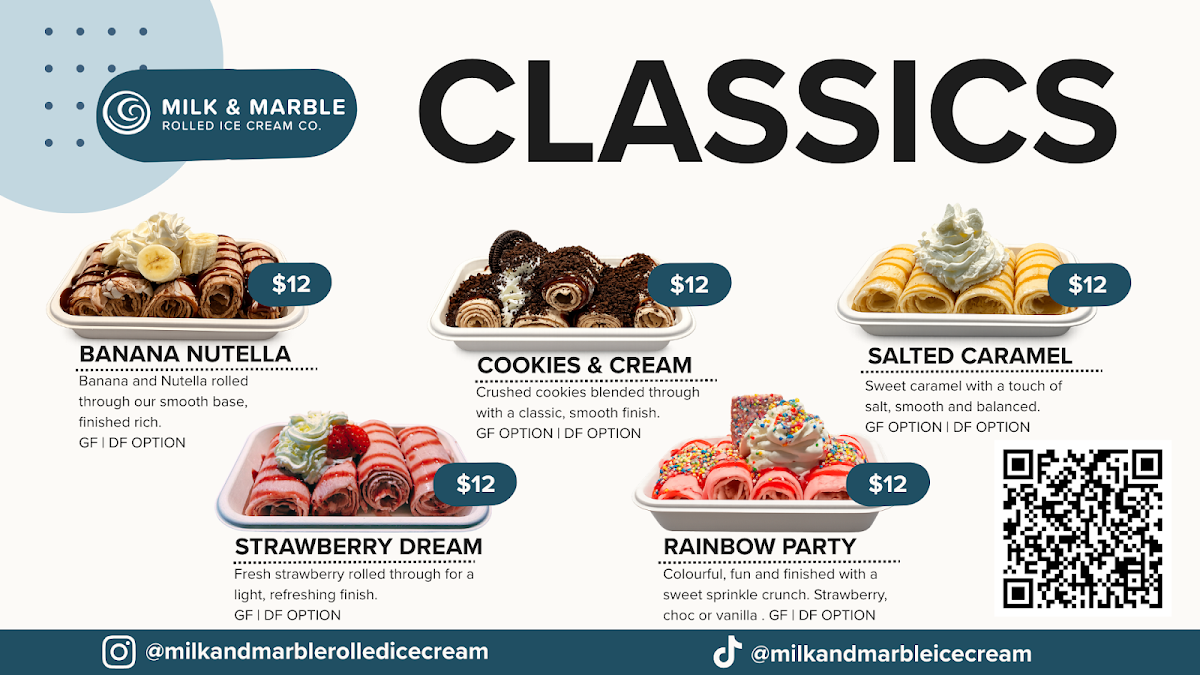 Menu, Milk & Marble Rolled Ice Cream Co.