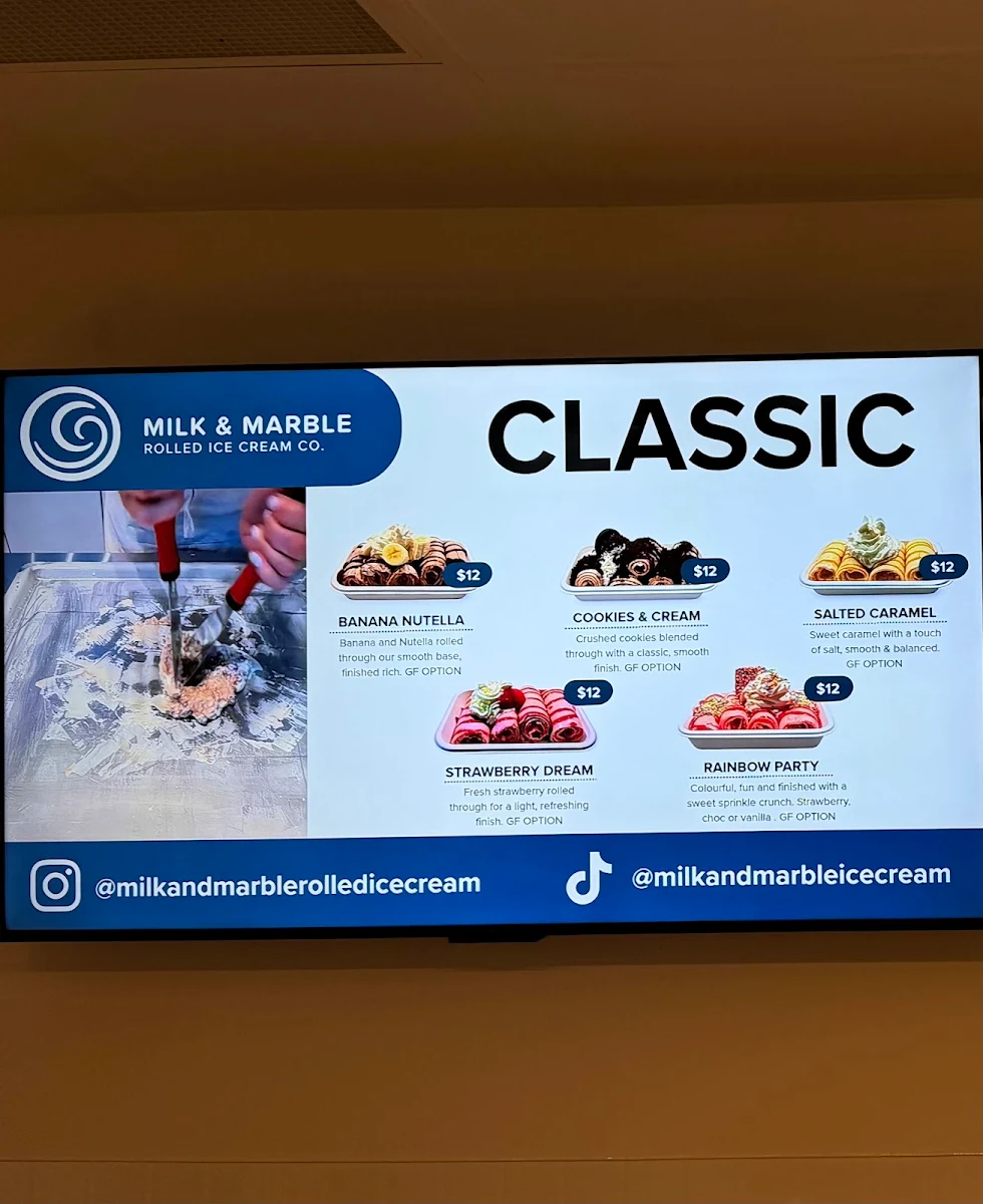 Menu, Milk & Marble Rolled Ice Cream Co.