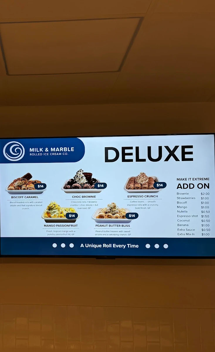 Menu, Milk & Marble Rolled Ice Cream Co.