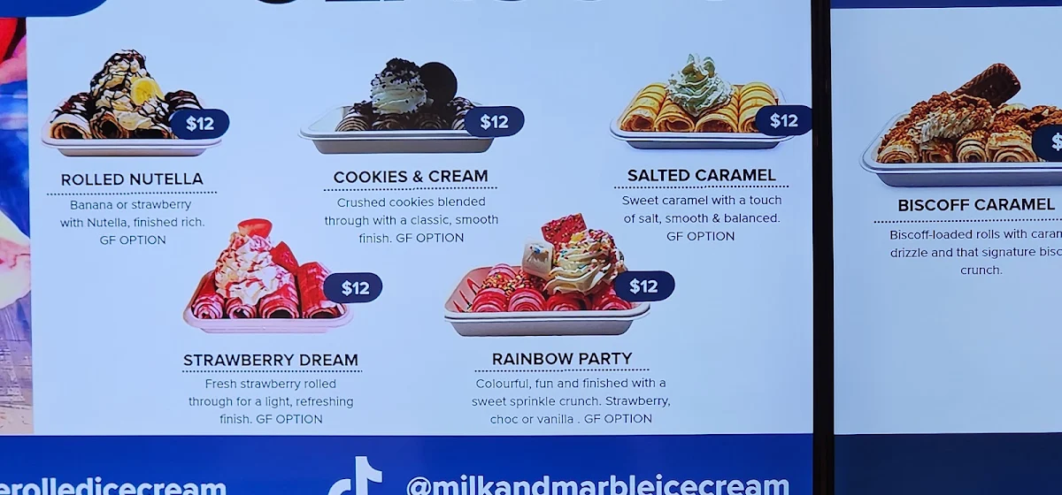 Menu, Milk & Marble Rolled Ice Cream Co.