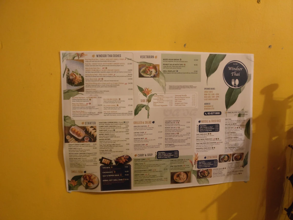 Menu, Windsor Thai
