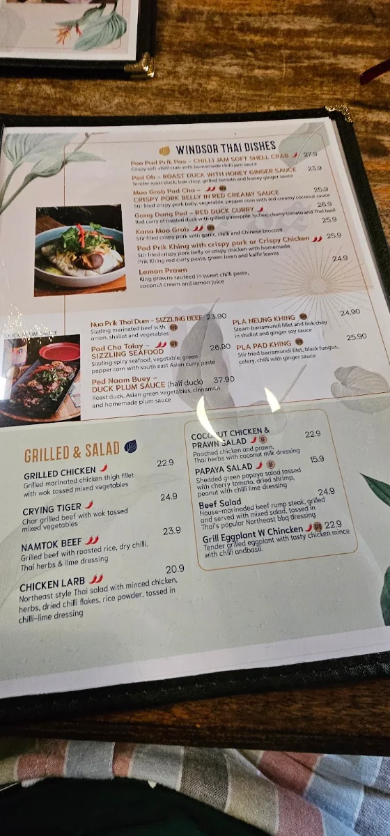 Menu, Windsor Thai