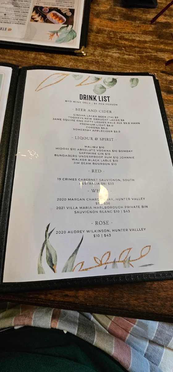 Menu, Windsor Thai