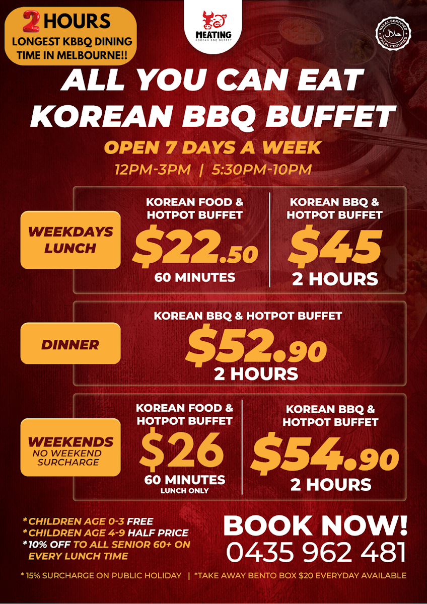 Menu, Meating Korean BBQ Nunawading