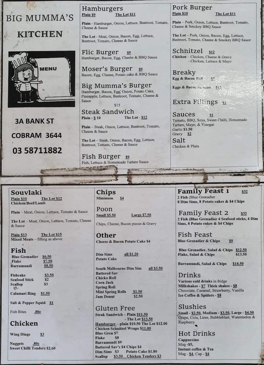 Menu, Big Mumma's Kitchen