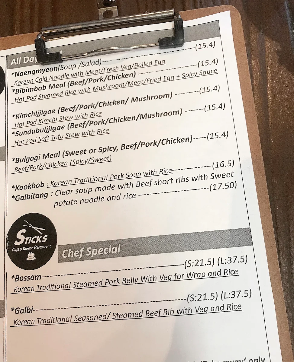 Menu, Sticks - Cafe & Korean Restaurant