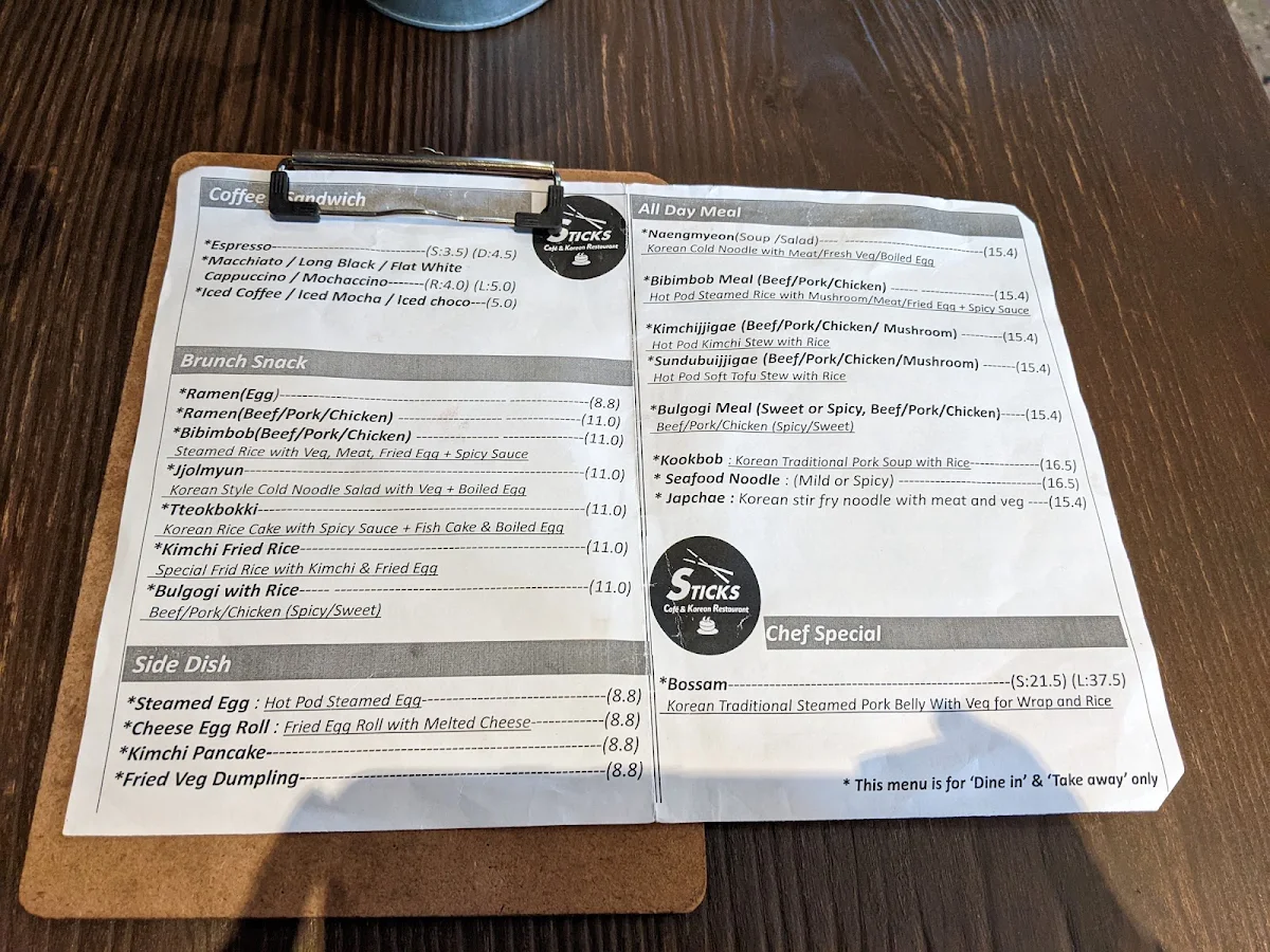 Menu, Sticks - Cafe & Korean Restaurant