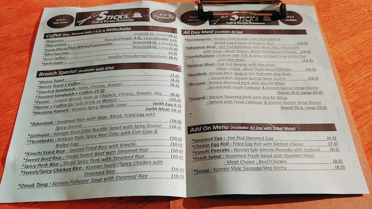 Menu, Sticks - Cafe & Korean Restaurant