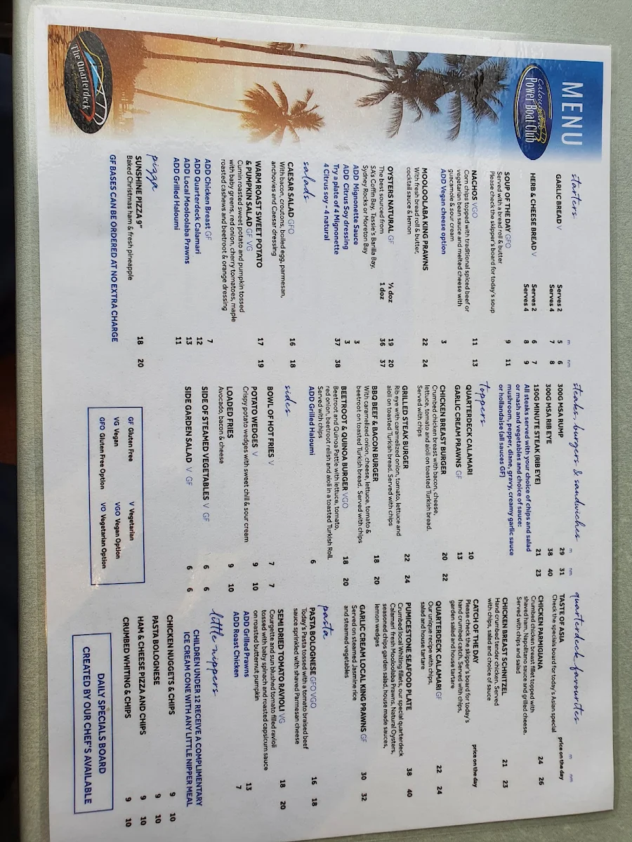 Menu, Caloundra Power Boat Club