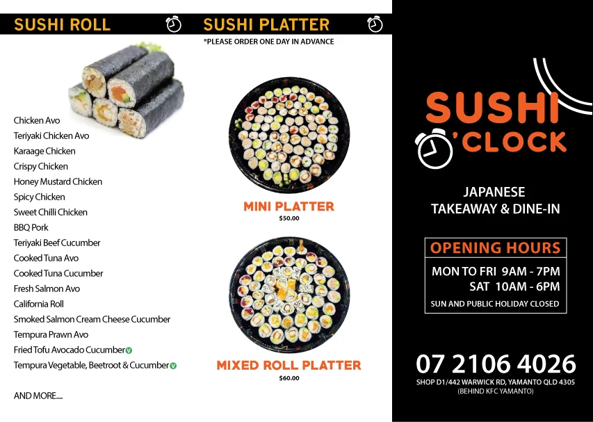 Menu, Sushi O'Clock