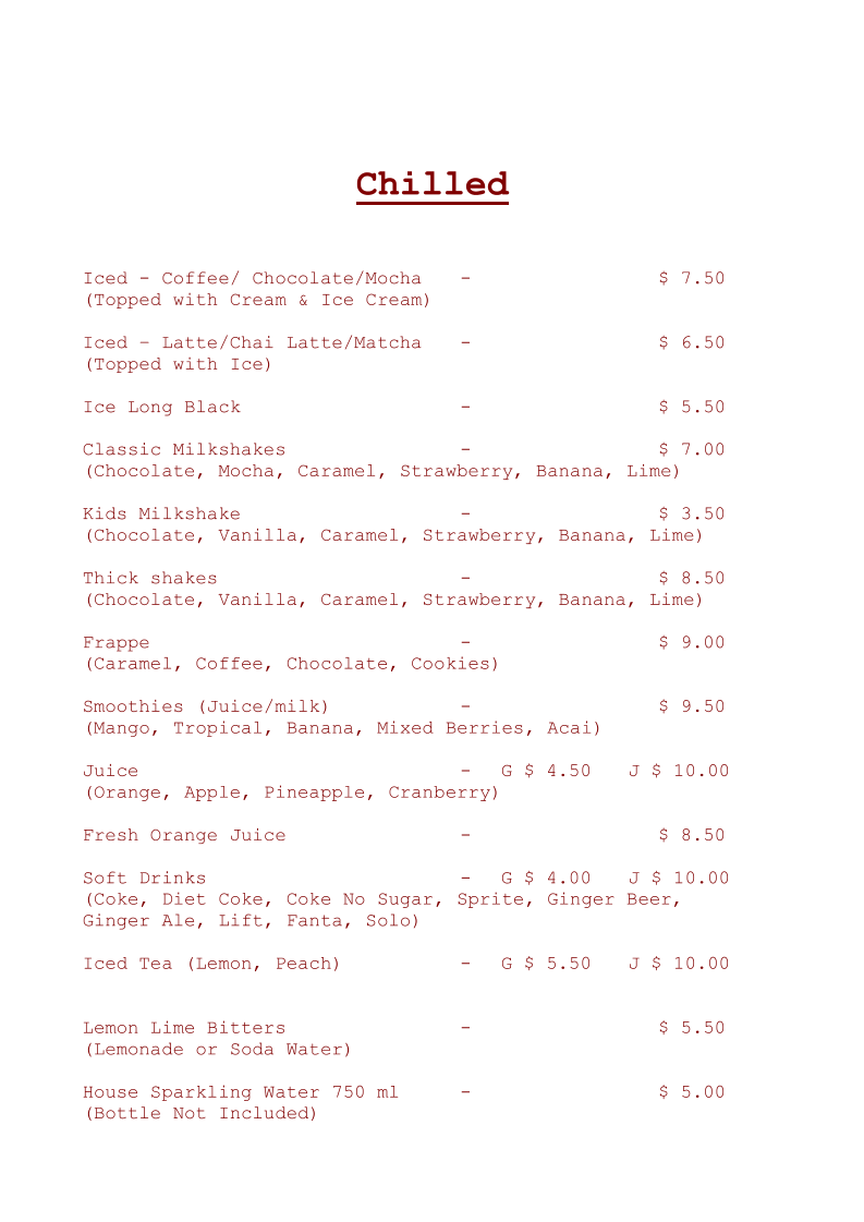 Menu, The Galley