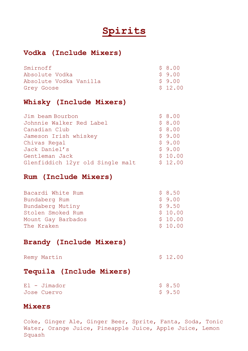 Menu, The Galley