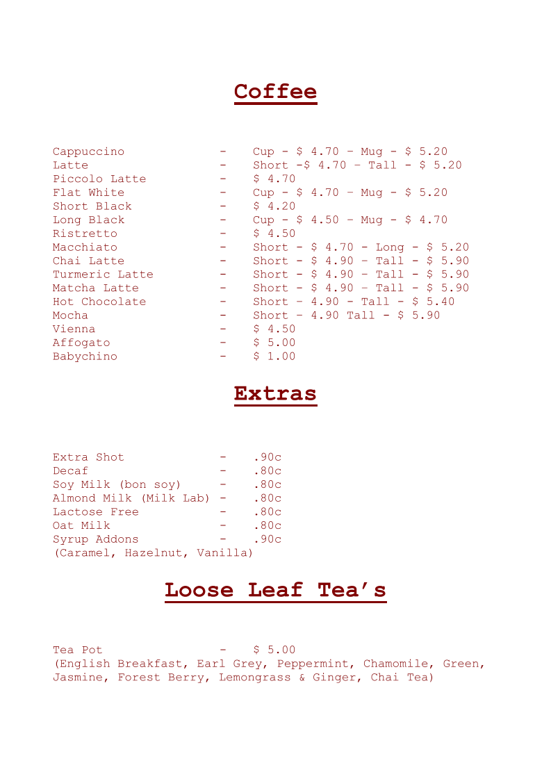 Menu, The Galley