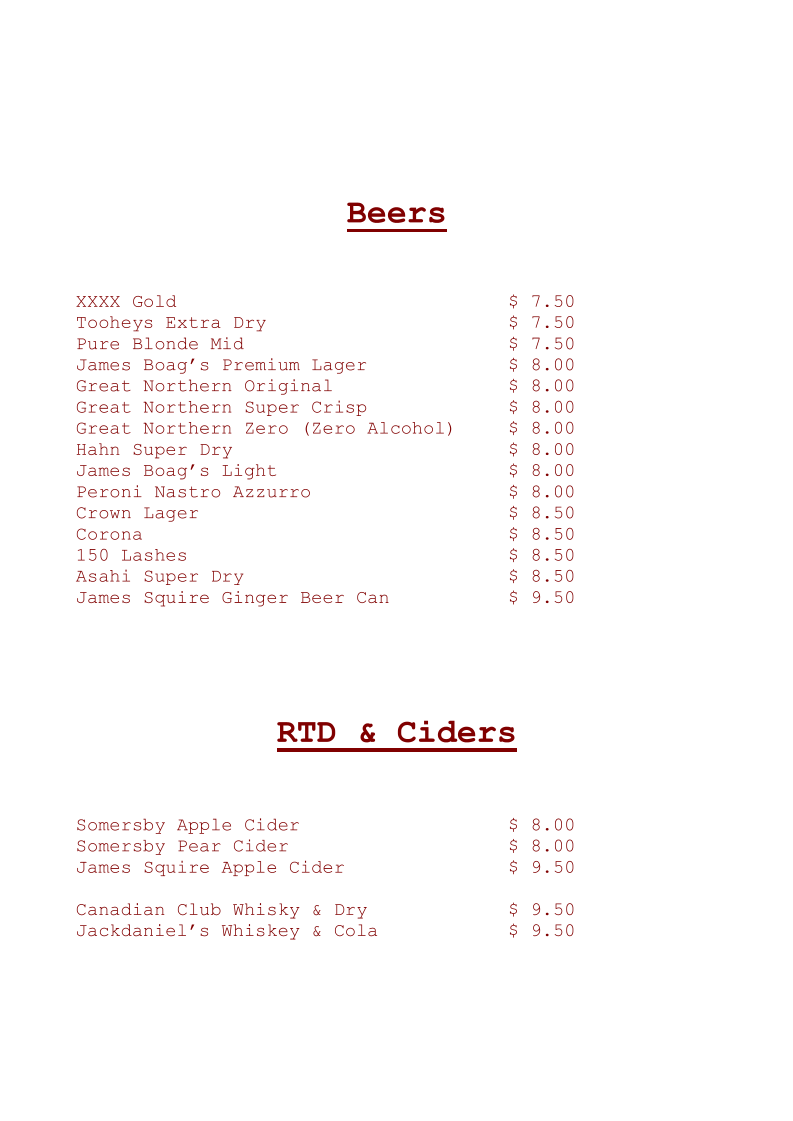 Menu, The Galley