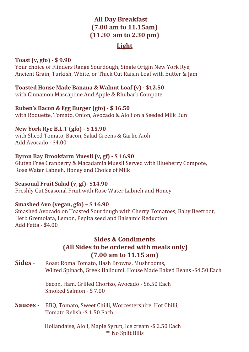Menu, The Galley