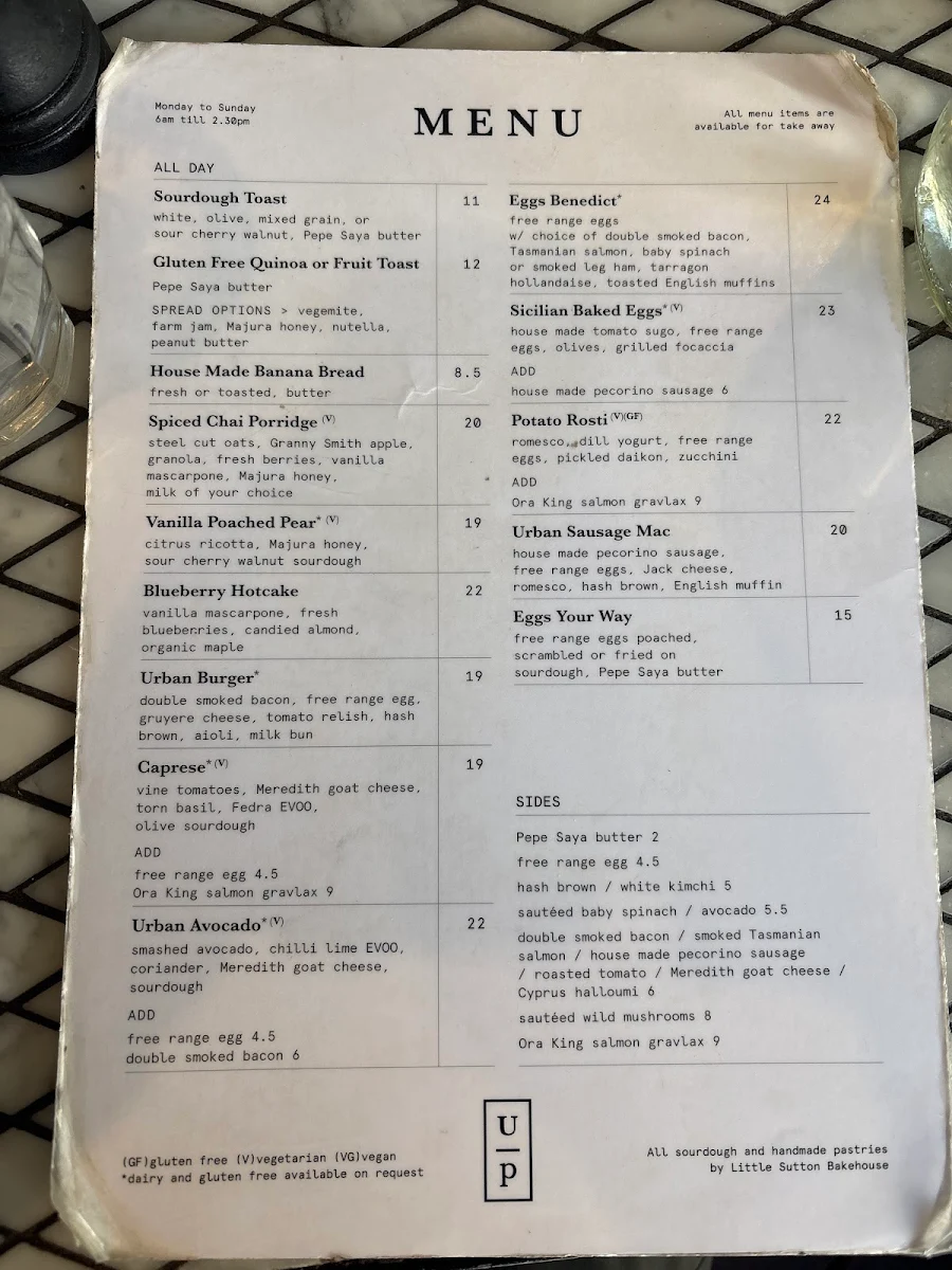 Menu, Urban Pantry