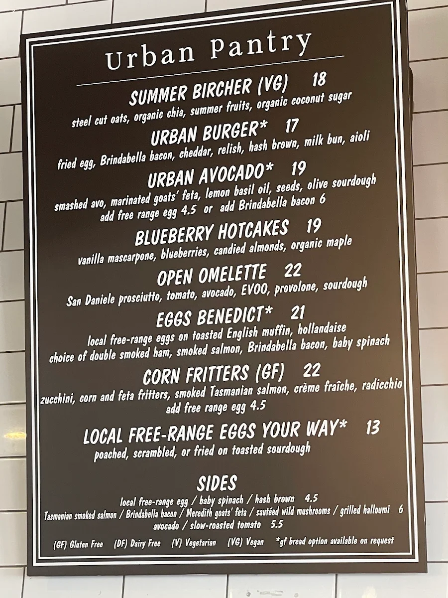 Menu, Urban Pantry