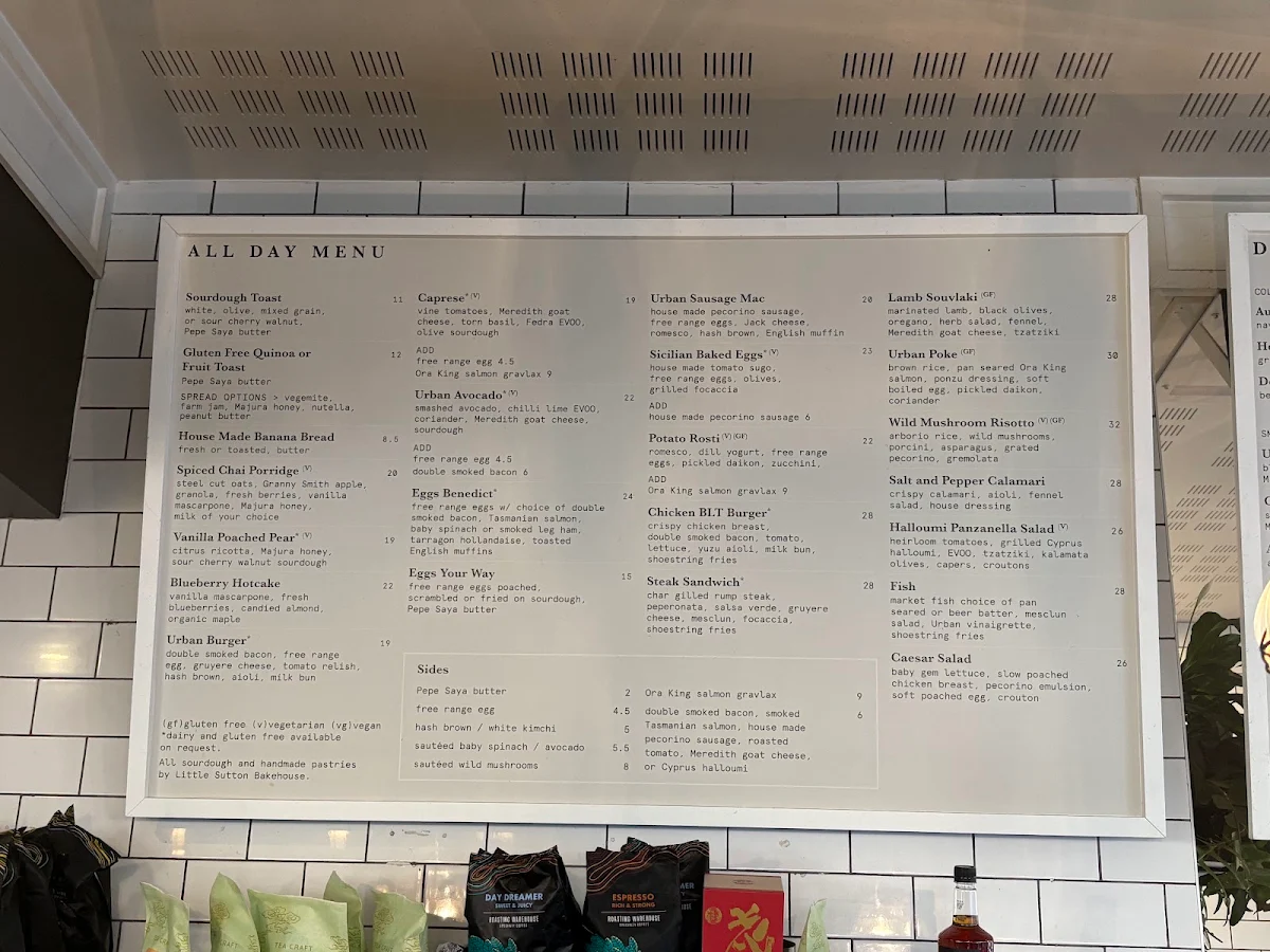 Menu, Urban Pantry