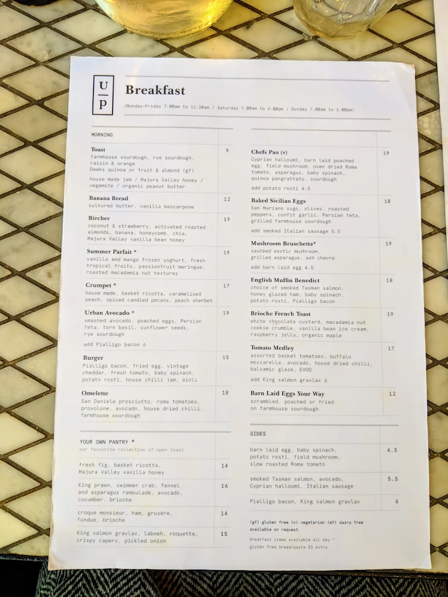 Menu, Urban Pantry