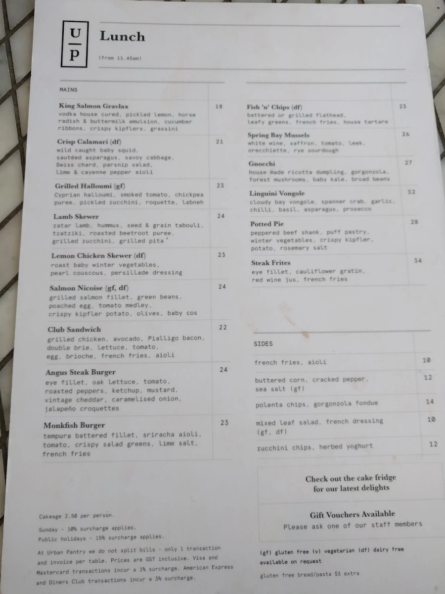 Menu, Urban Pantry