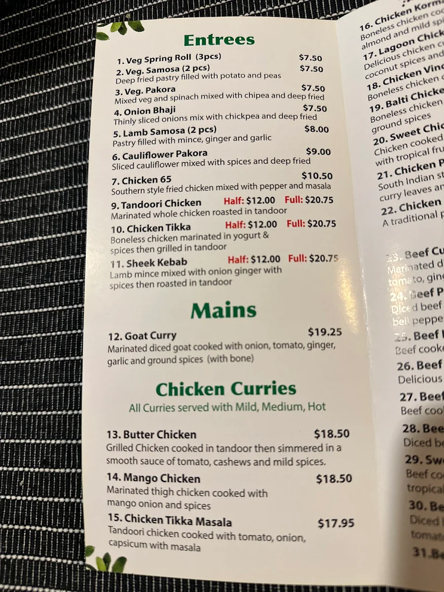 Menu, Masala Twist