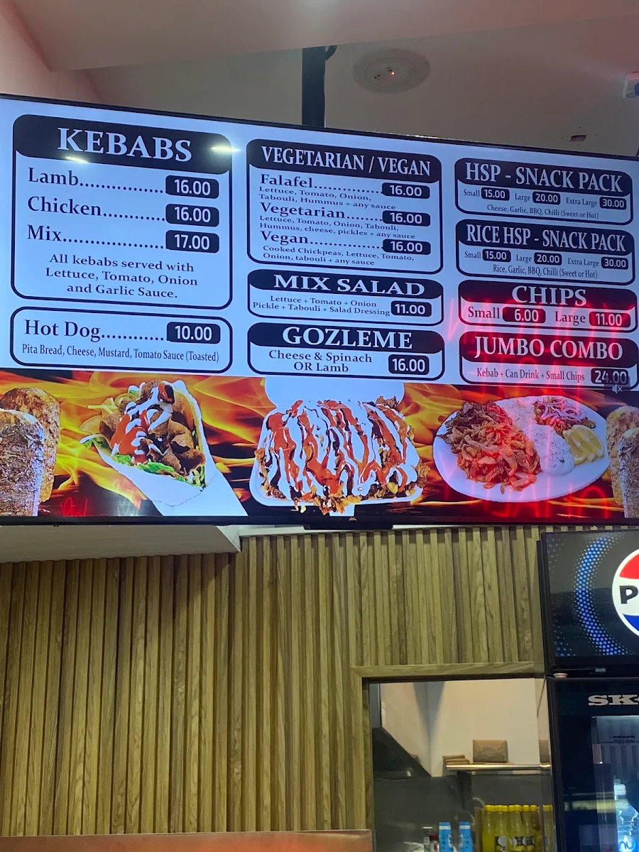 Menu, Ali's Jumbo Kebabs