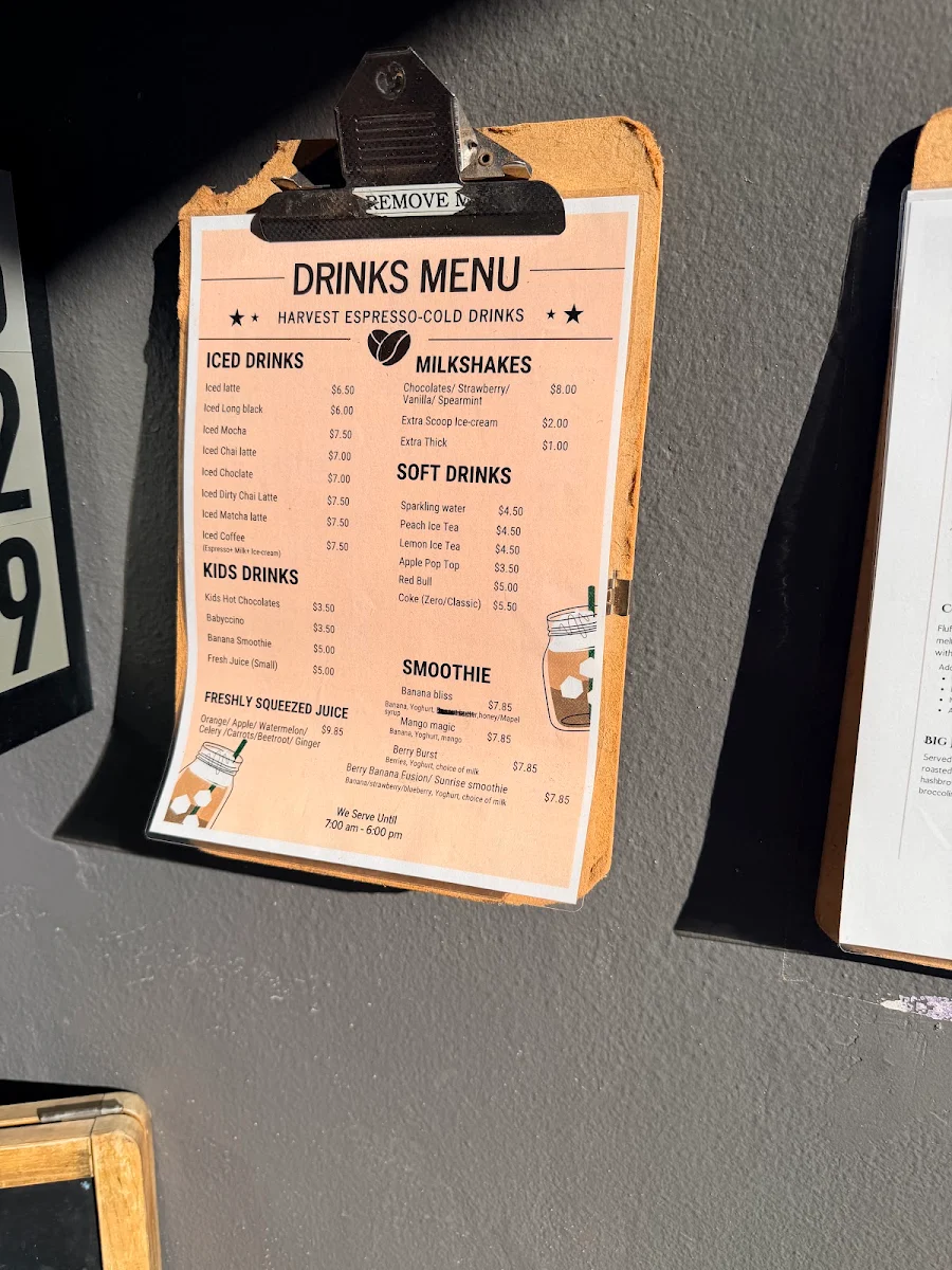 Menu, Harvest Espresso