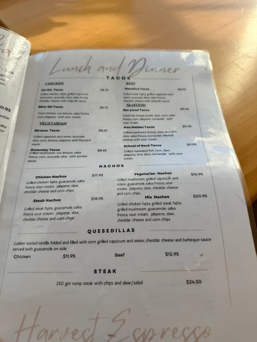 Menu, Harvest Espresso