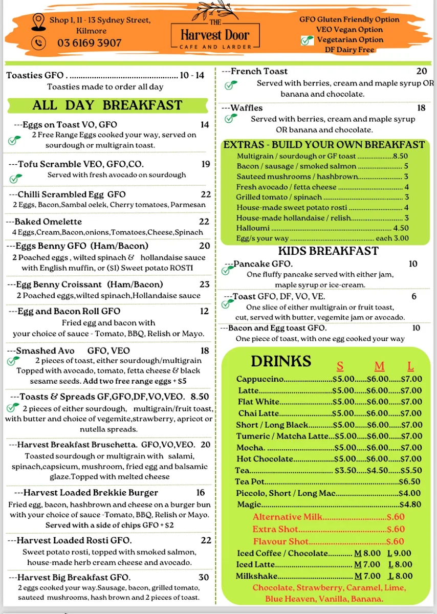 Menu, The Harvest Door Cafe & Larder Kilmore