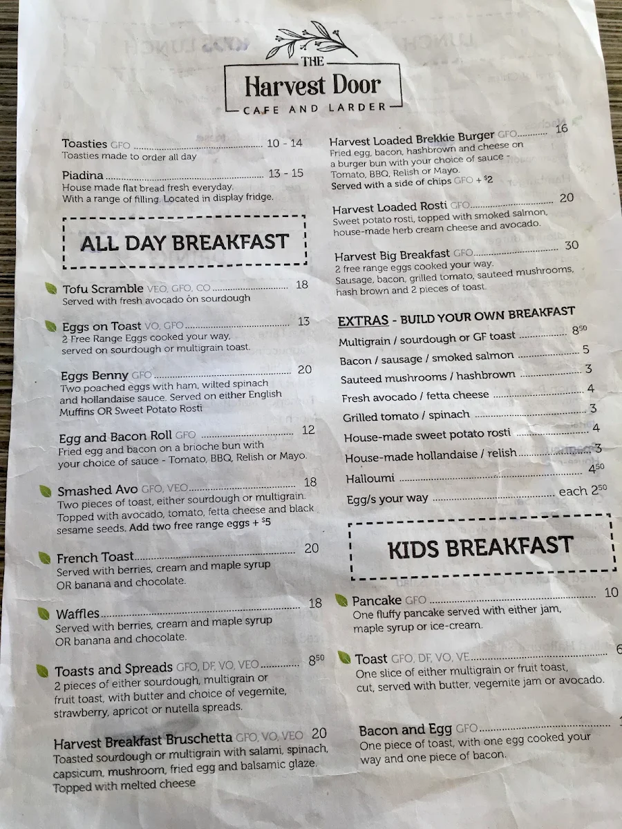 Menu, The Harvest Door Cafe & Larder Kilmore