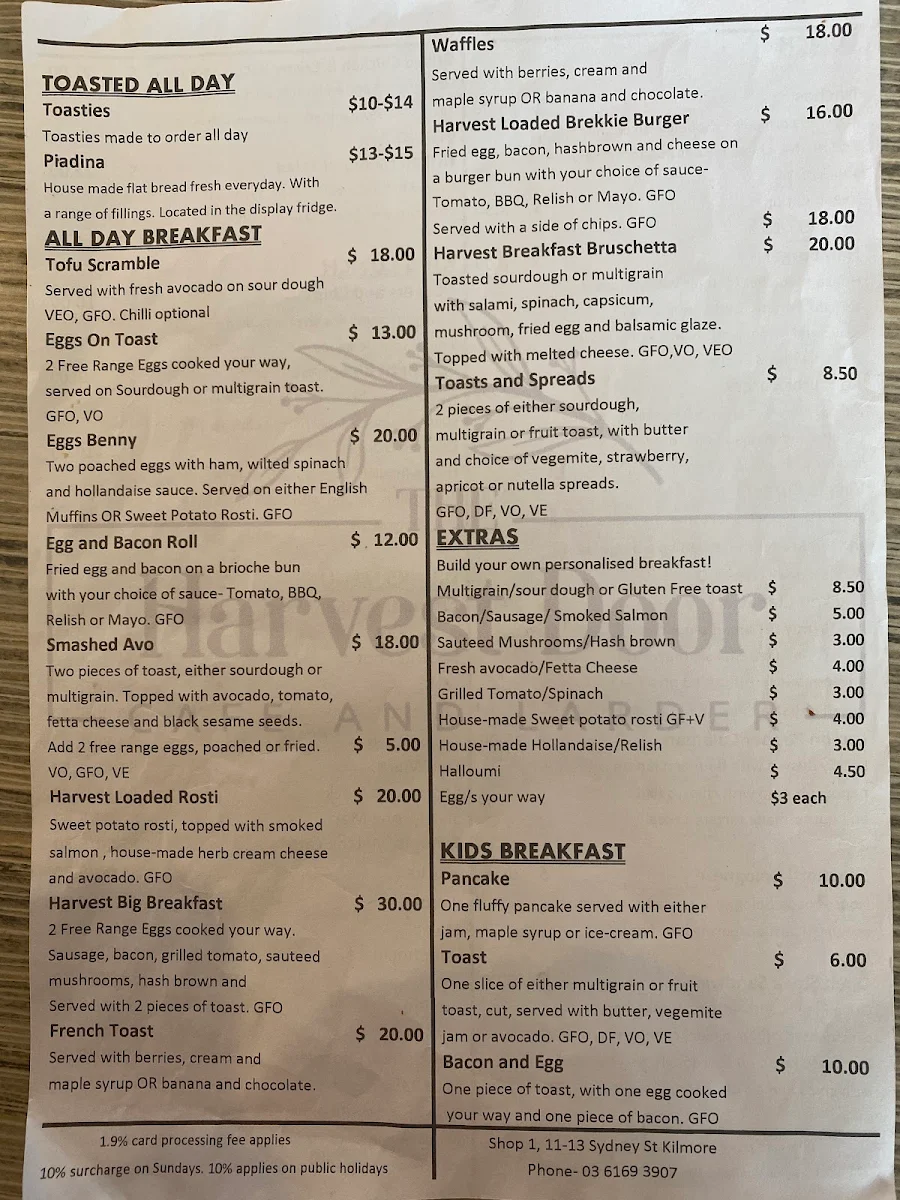 Menu, The Harvest Door Cafe & Larder Kilmore