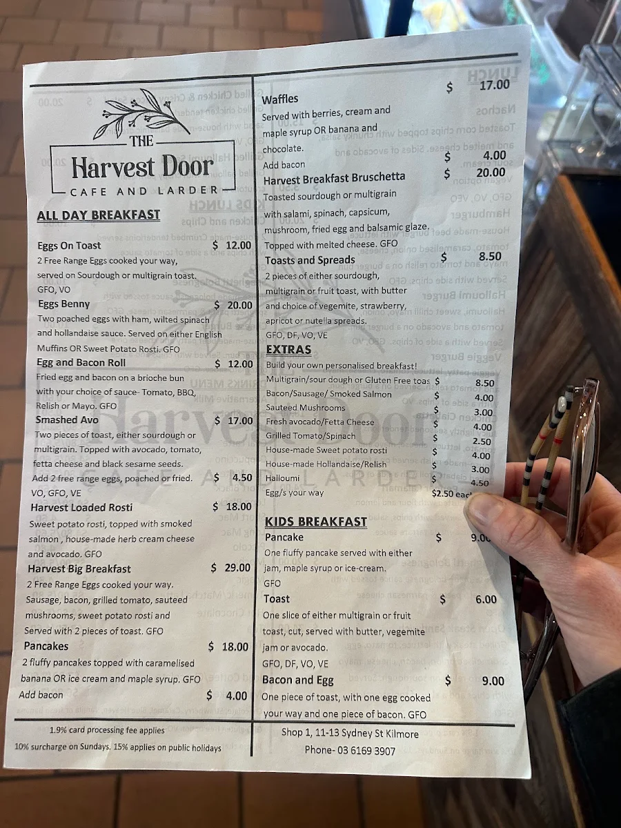 Menu, The Harvest Door Cafe & Larder Kilmore