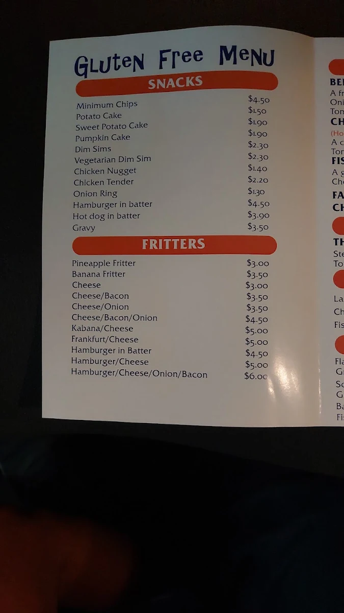 Menu, Tooradin Original Fish & Chip Shop