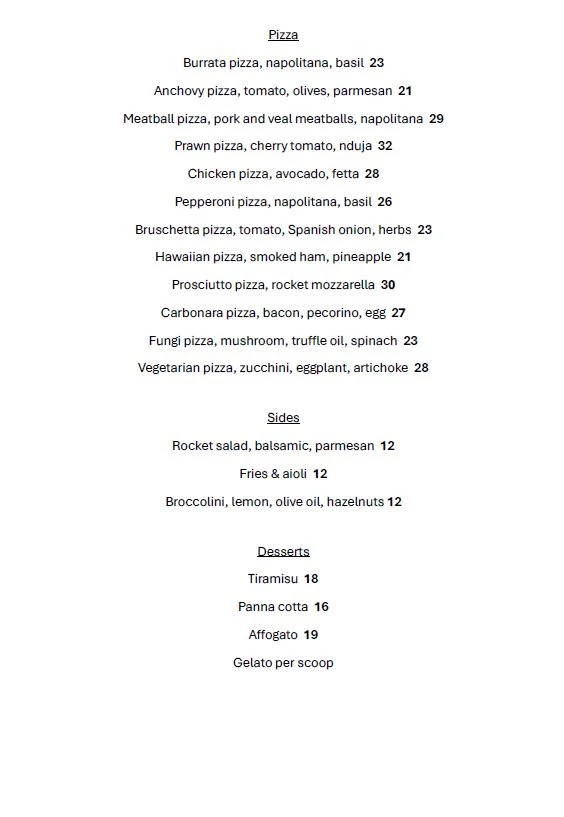 Menu, Bibi's Italian Restaurant