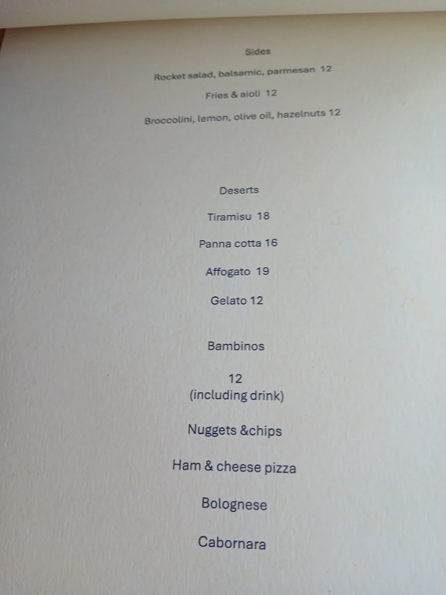 Menu, Bibi's Italian Restaurant