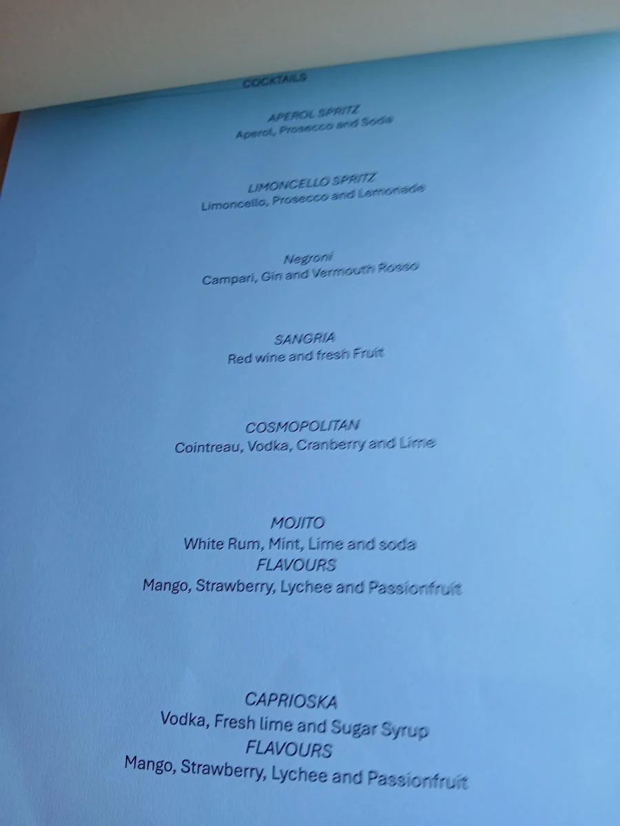 Menu, Bibi's Italian Restaurant