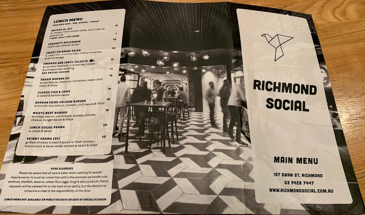 Menu, Richmond Social