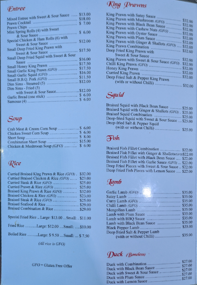Menu, Kenny's Chinese Restauraant