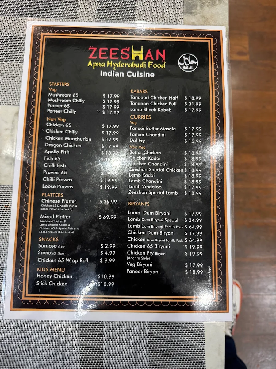 Menu, Zeeshan-Apna Hyderabadi Food Indian Cuisine